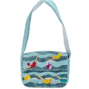 Embroidered Swimmer Design Blue Shoulder Bag